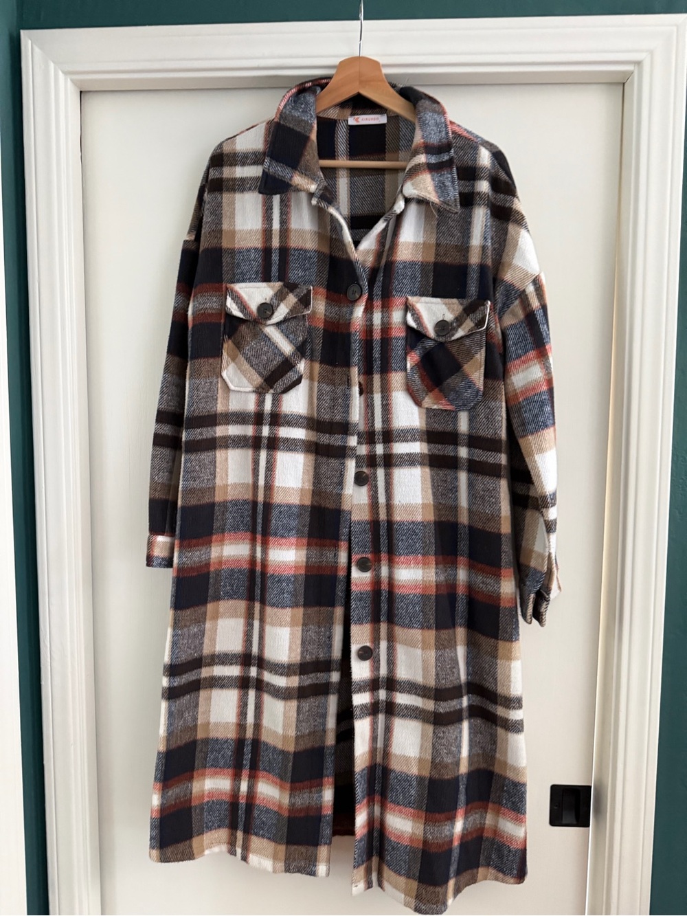 Long Flannel Plaid Shirt Jacket Shackle size large - Picture 2 of 5